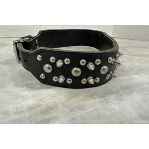 Vintage  Spiked  Studded Leather Dog Collar 28" Large Breed Black